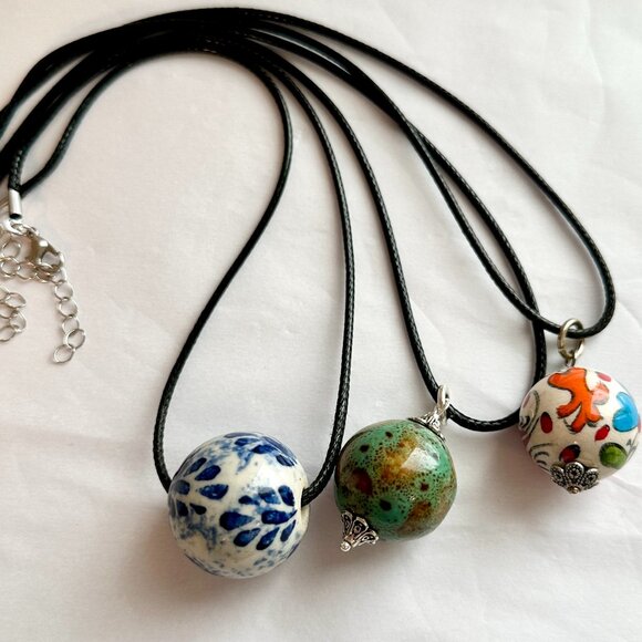 Boho BUNDLE (3) Ceramic Beads Pendants Chocker Necklaces Minimalist Boho Gipsy - Picture 6 of 15